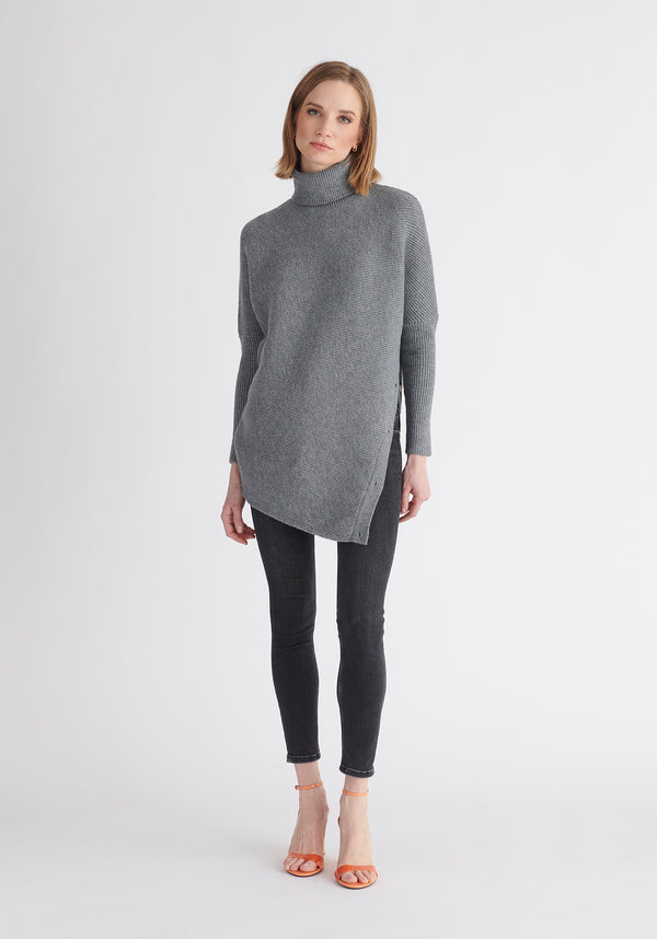 Paisie Asymmetric Button Slit Jumper in Grey
